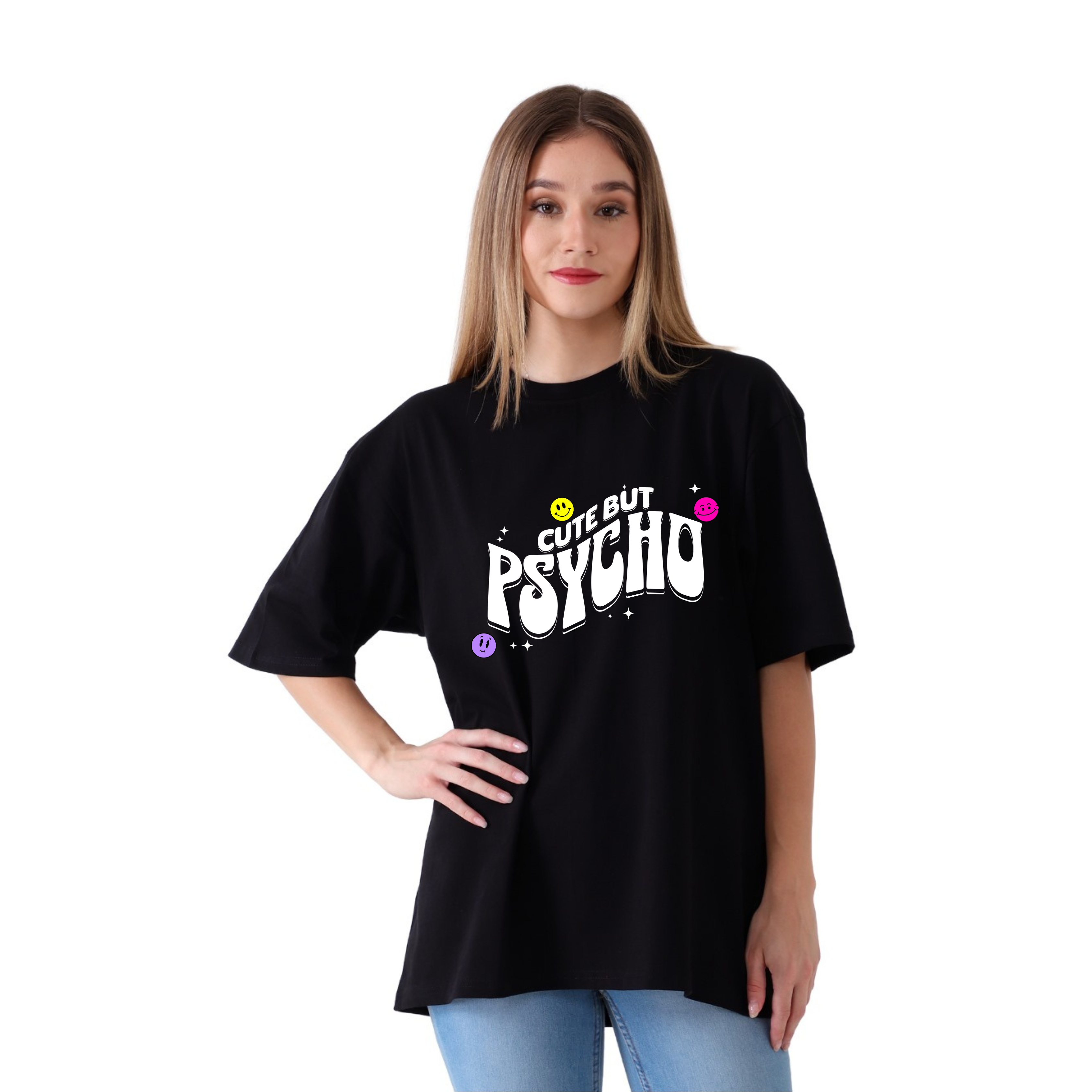 Cute But Psycho - Black - Oversized Tshirt