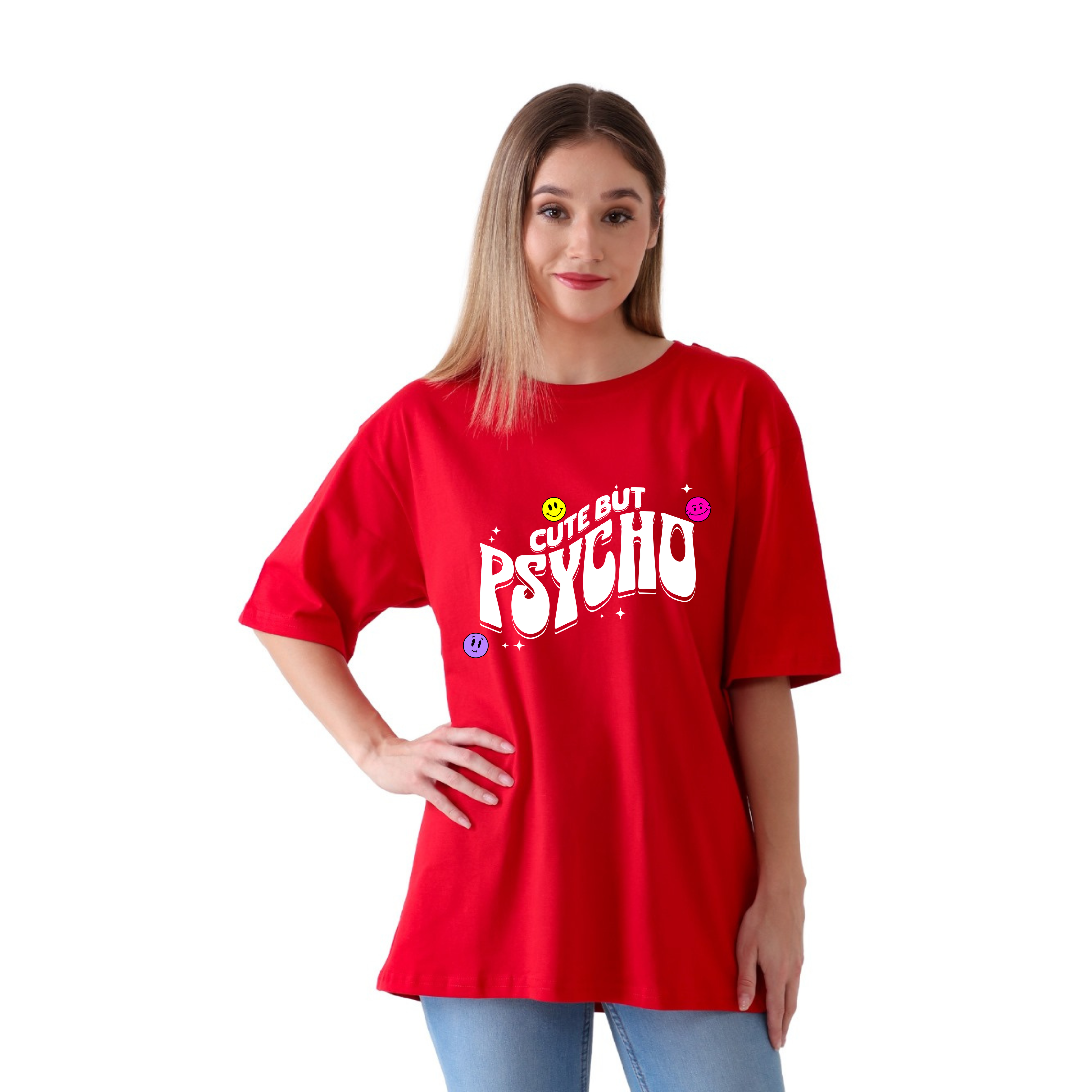 Cute But Psycho - Red - Oversized Tshirt