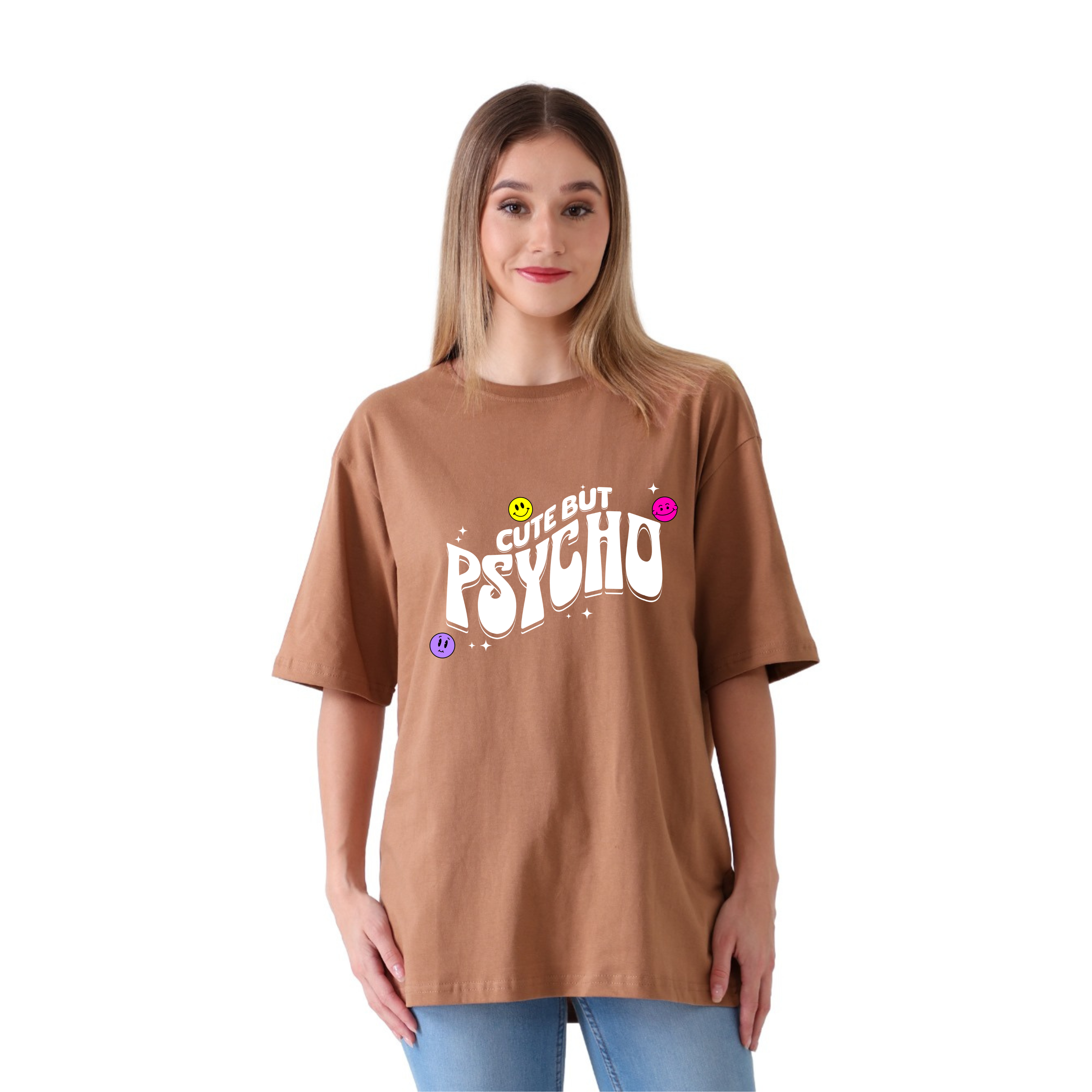 Cute But Psycho - Brown - Oversized Tshirt