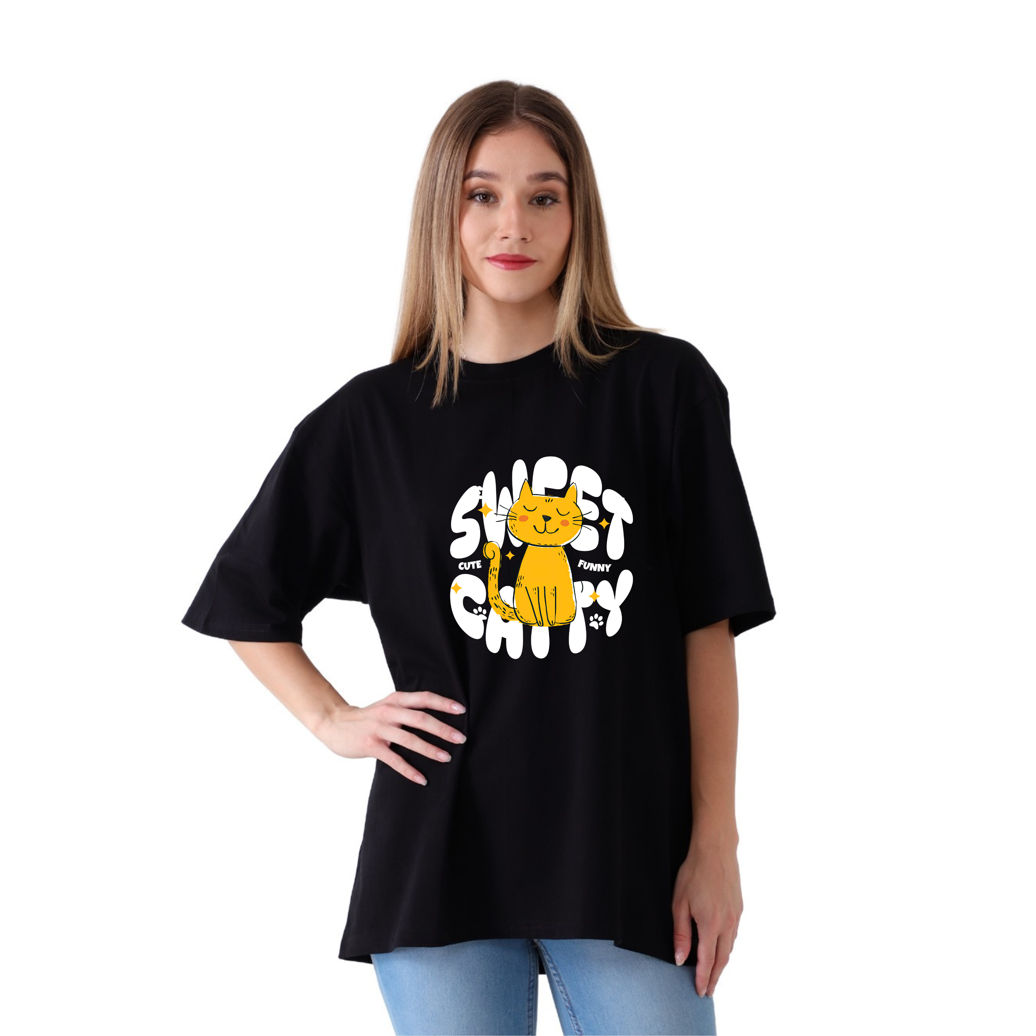 Sweet Kitty - Black - Oversized Tshirt