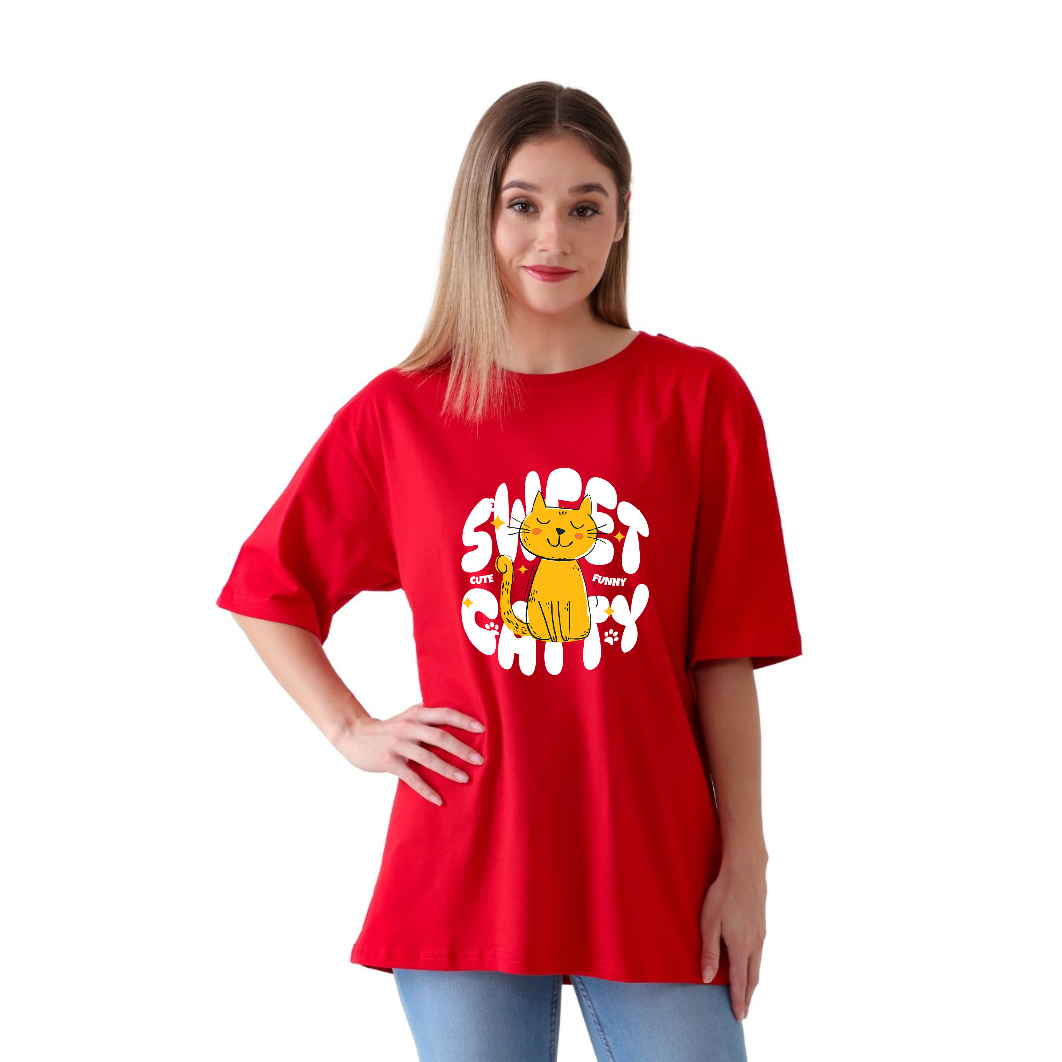 Sweet Kitty - Red - Oversized Tshirt
