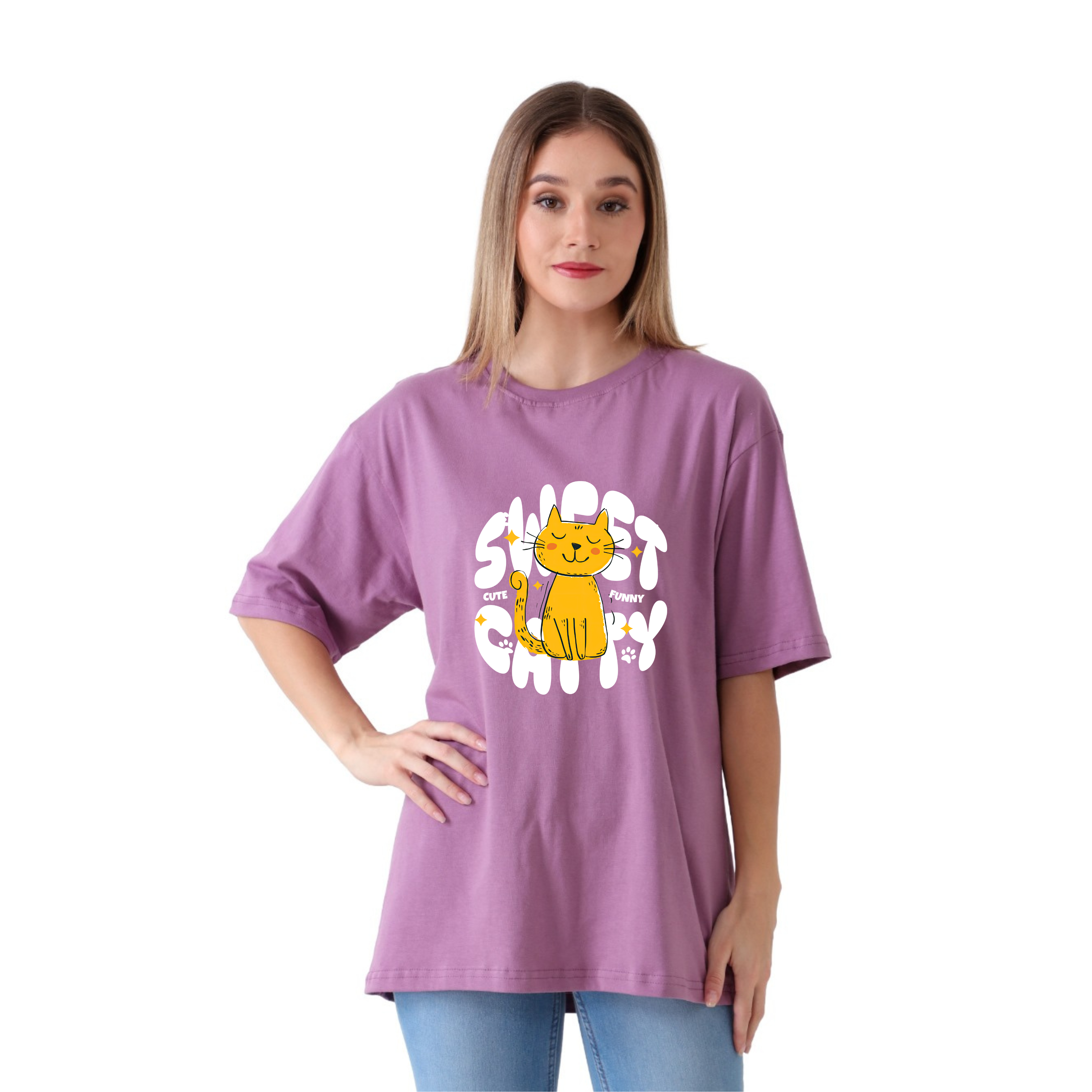 Sweet Kitty - Lavender - Oversized Tshirt