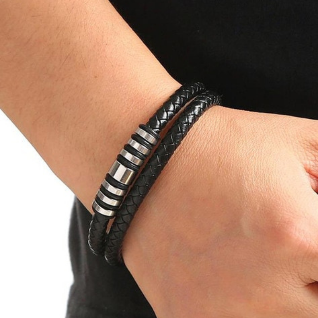 Leather Bracelet with Metal Accent For Men By Pyjamawala