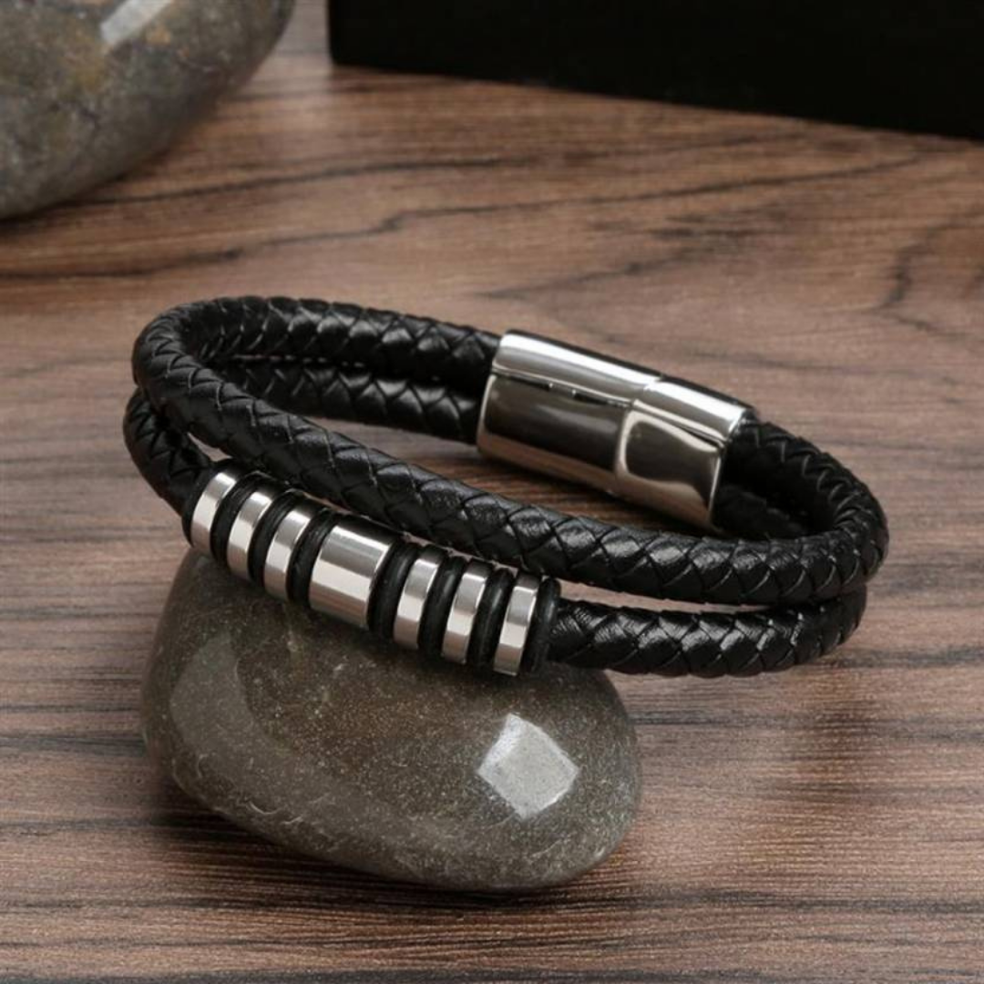 Leather Bracelet with Metal Accent For Men By Pyjamawala