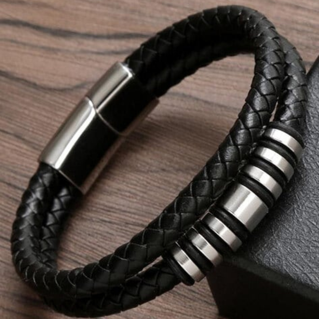 Leather Bracelet with Metal Accent For Men By Pyjamawala