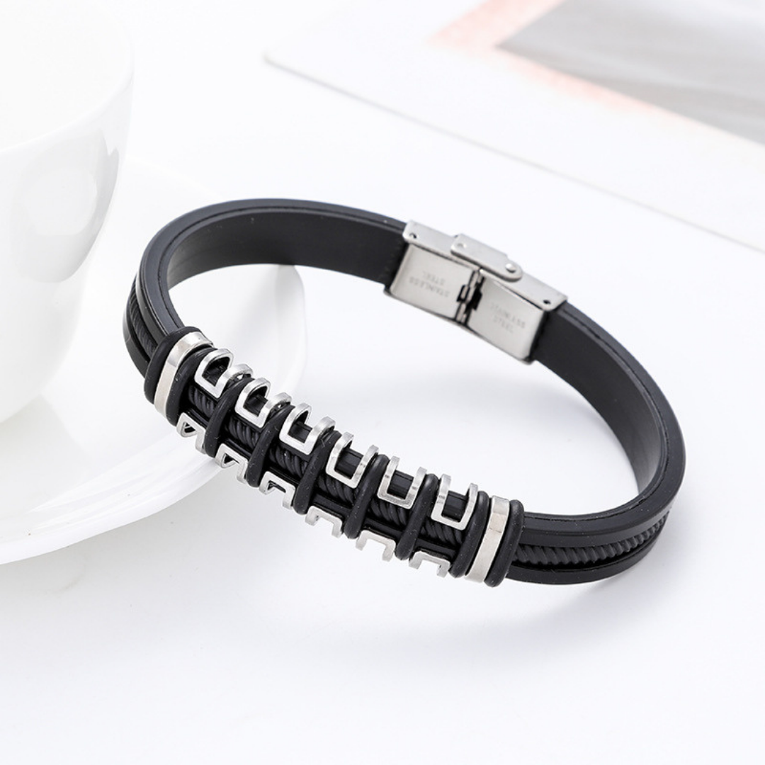 Textured Silver-Plated Bracelet For Men By Pyjamawala