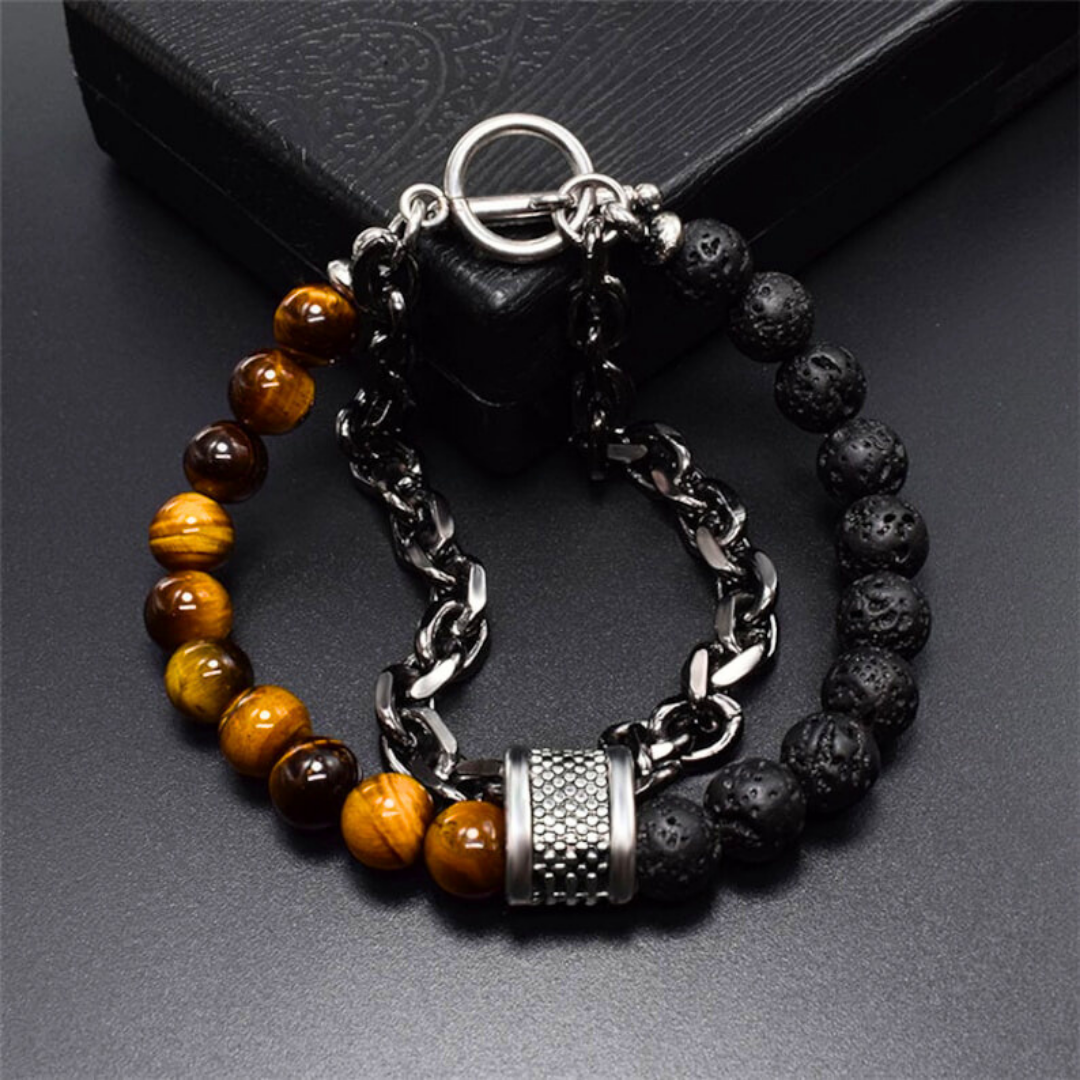 Lava Stone Tiger Eye Bracelet For Men By Pyjamawala