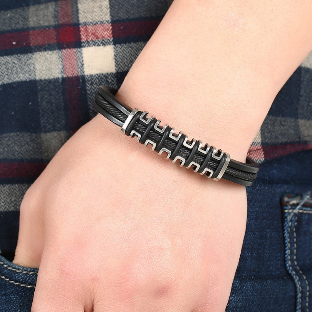 Textured Silver-Plated Bracelet For Men By Pyjamawala