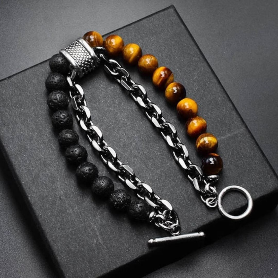 Lava Stone Tiger Eye Bracelet For Men By Pyjamawala