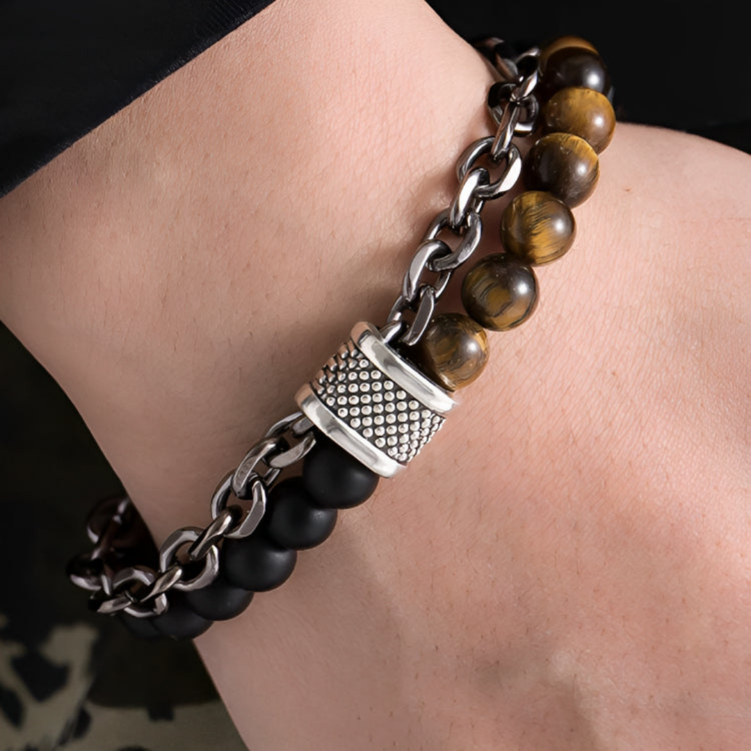 Lava Stone Tiger Eye Bracelet For Men By Pyjamawala