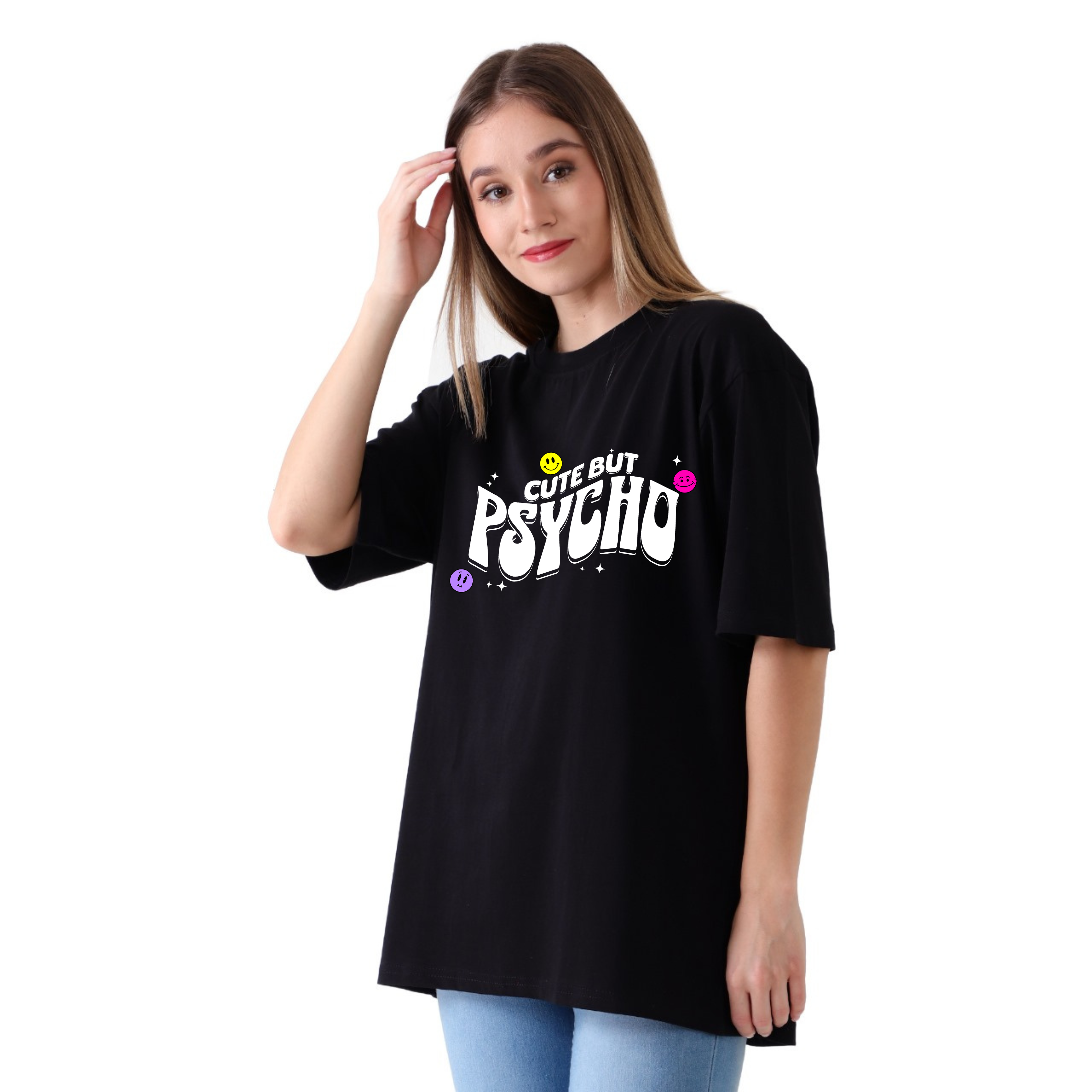Cute But Psycho - Black - Oversized Tshirt