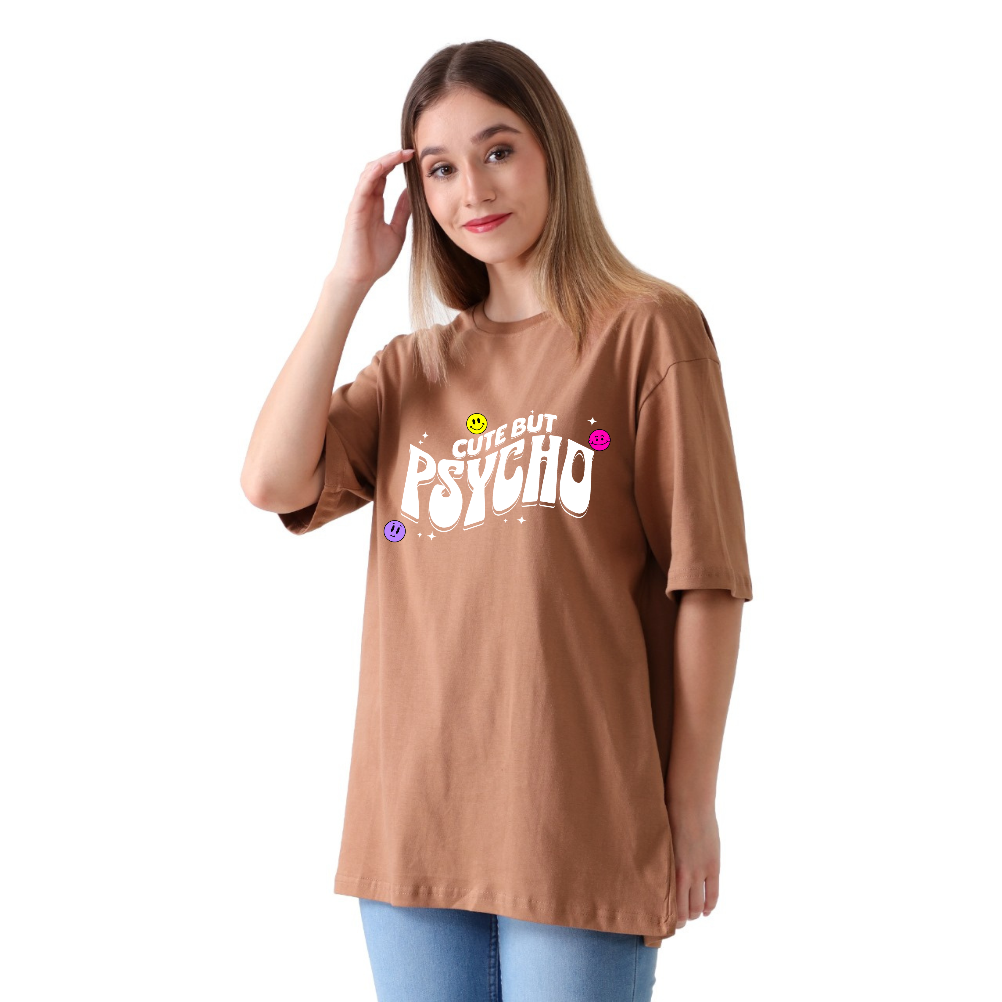 Cute But Psycho - Brown - Oversized Tshirt