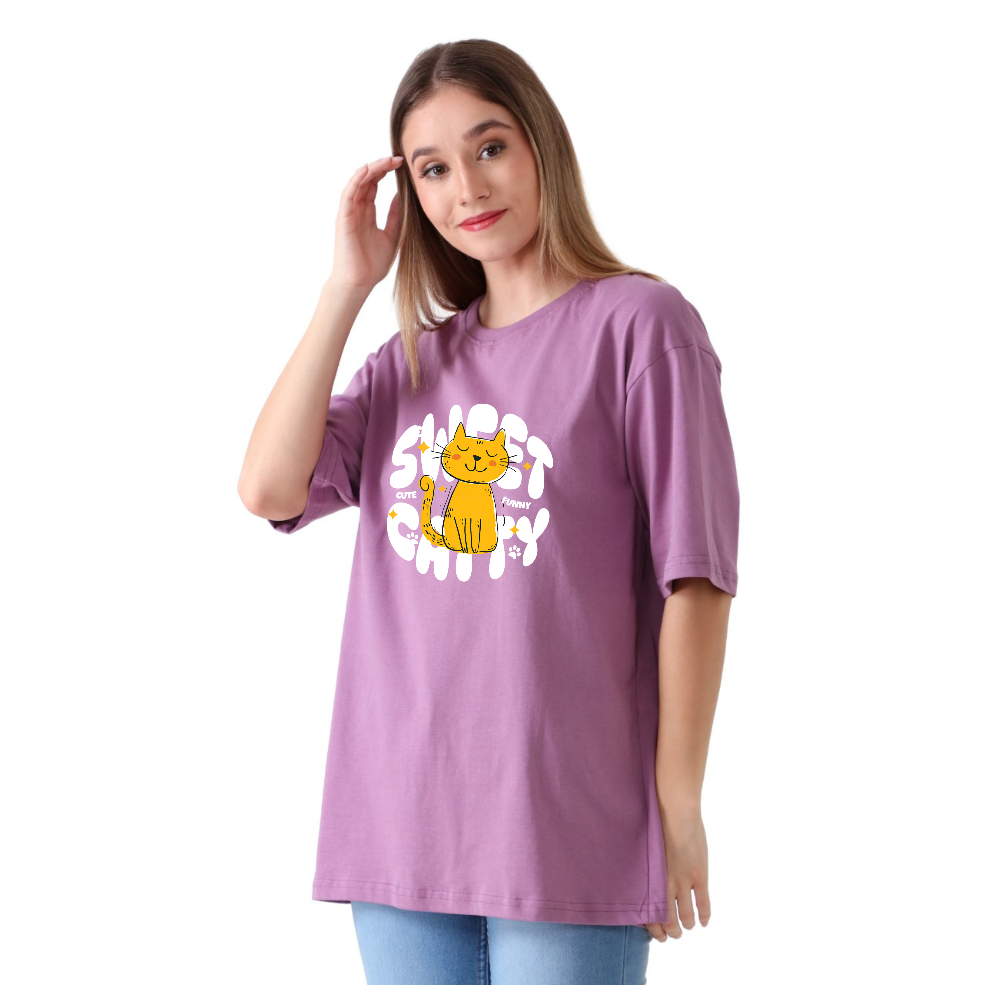 Sweet Kitty - Lavender - Oversized Tshirt