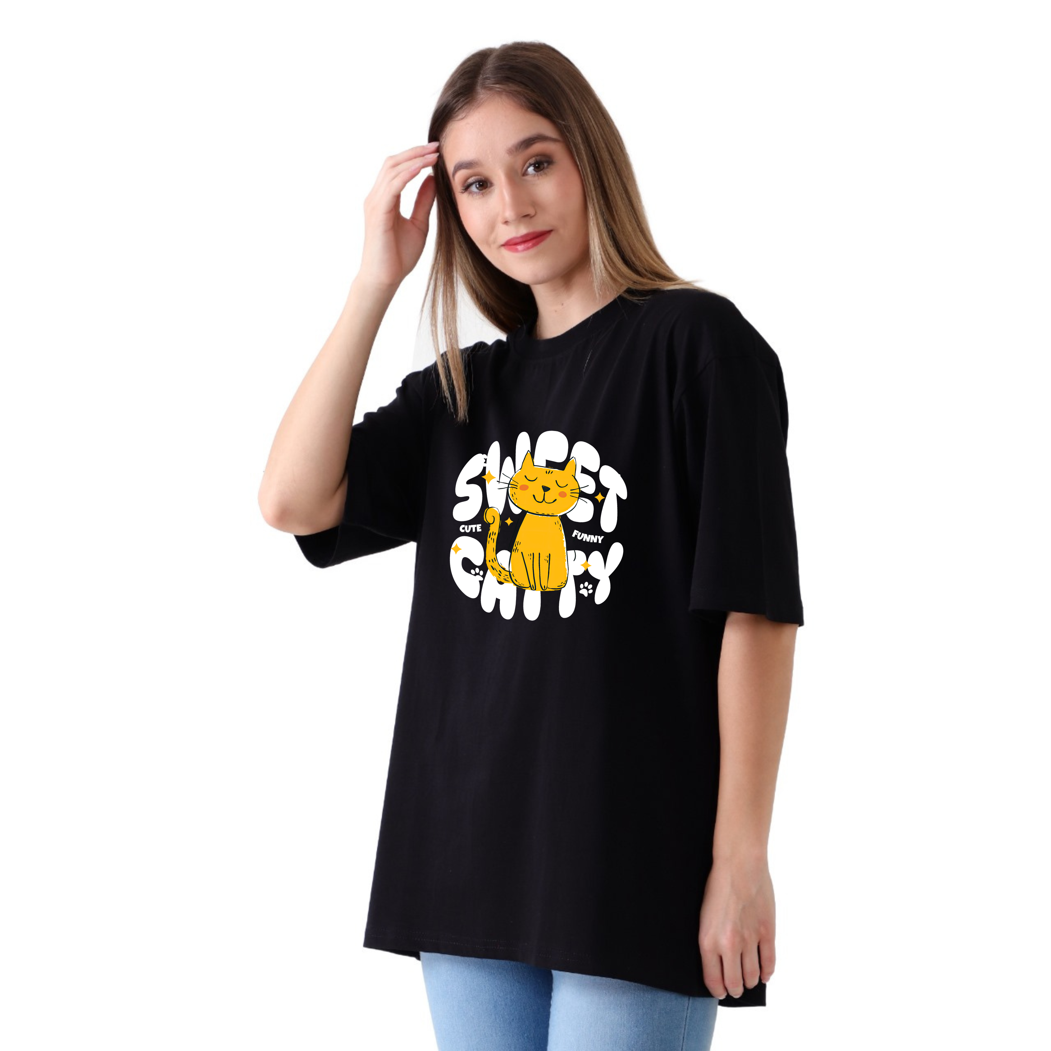 Sweet Kitty - Black - Oversized Tshirt
