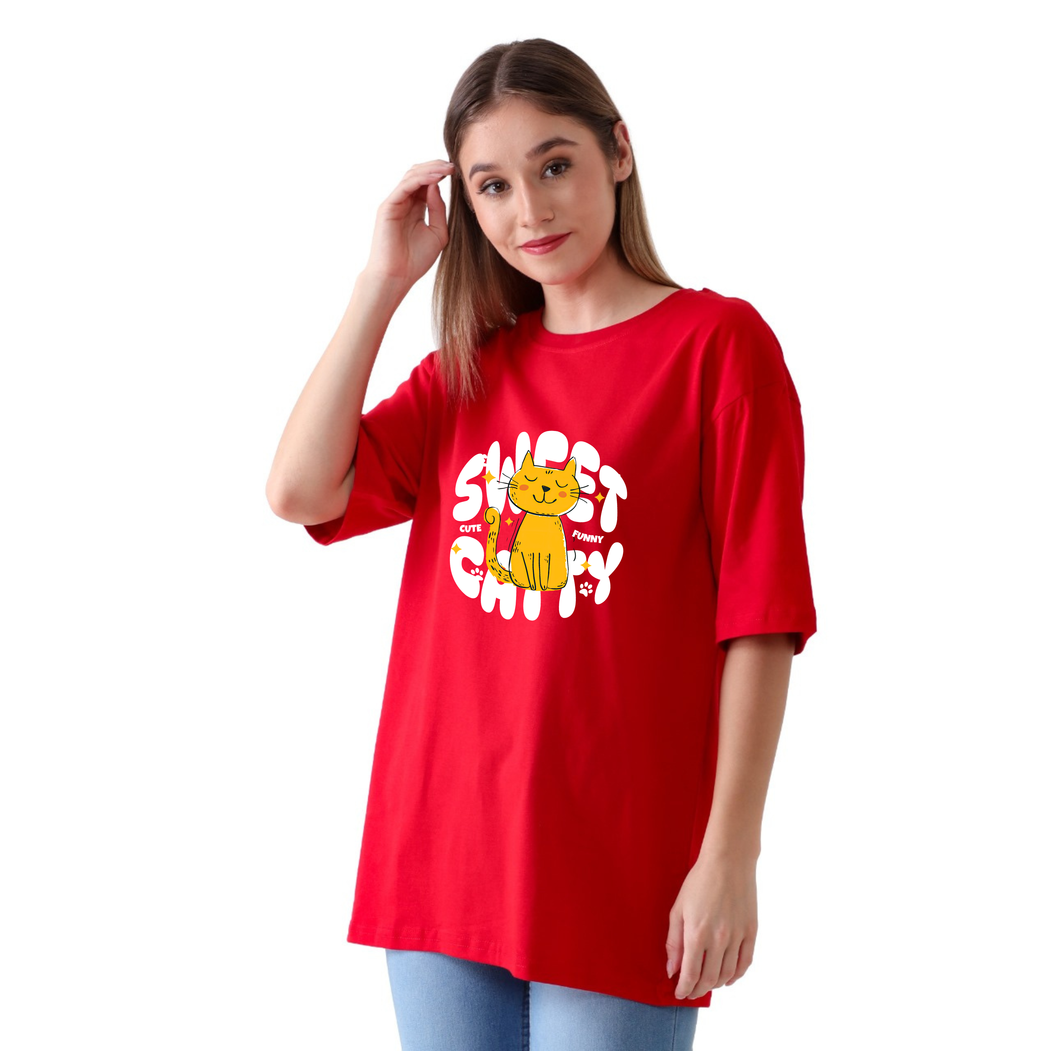 Sweet Kitty - Red - Oversized Tshirt